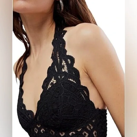 🔥SALE🔥 Free People Adella Halter Bra Black Lace Small - Picture 7 of 12